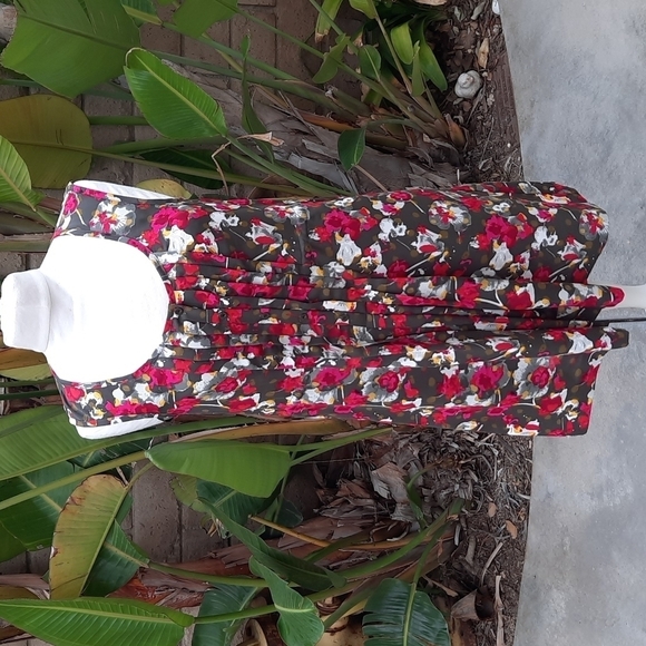 Rachel Rachel Roy Floral Trapeze Dress Olive Green Pink Sleeveless Flowy small - Picture 1 of 11